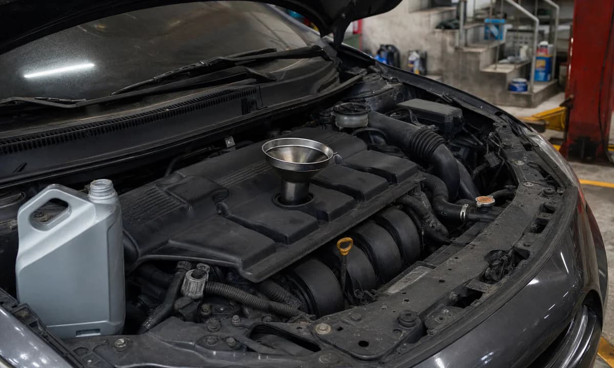 Engine bay prepared for a routine oil change